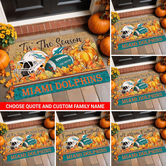 Miami Dolphins Doormat Custom Your Family Name And Choose Your Quotes, Sport Doormat, Sport Gifts For Fan EHIVM-60421N