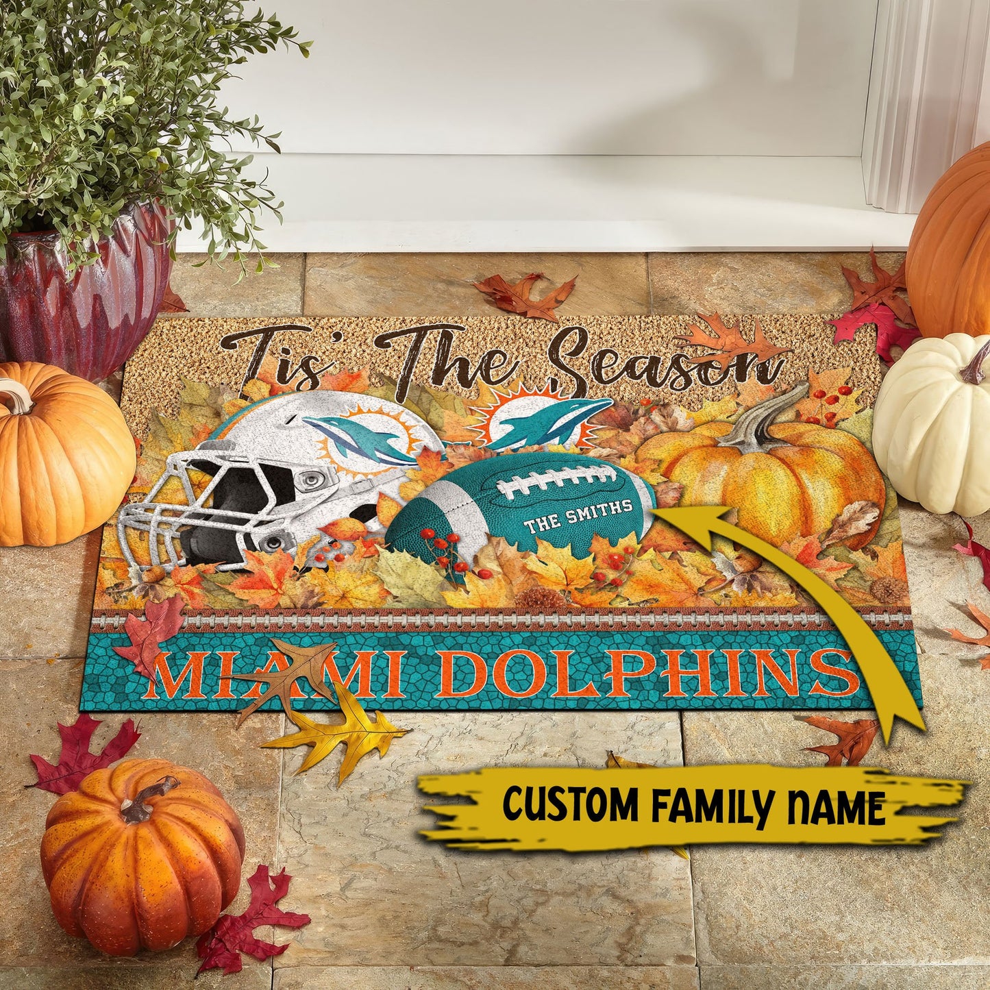 Miami Dolphins Doormat Custom Your Family Name And Choose Your Quotes, Sport Doormat, Sport Gifts For Fan EHIVM-60421N