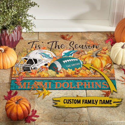 Miami Dolphins Doormat Custom Your Family Name And Choose Your Quotes, Sport Doormat, Sport Gifts For Fan EHIVM-60421N
