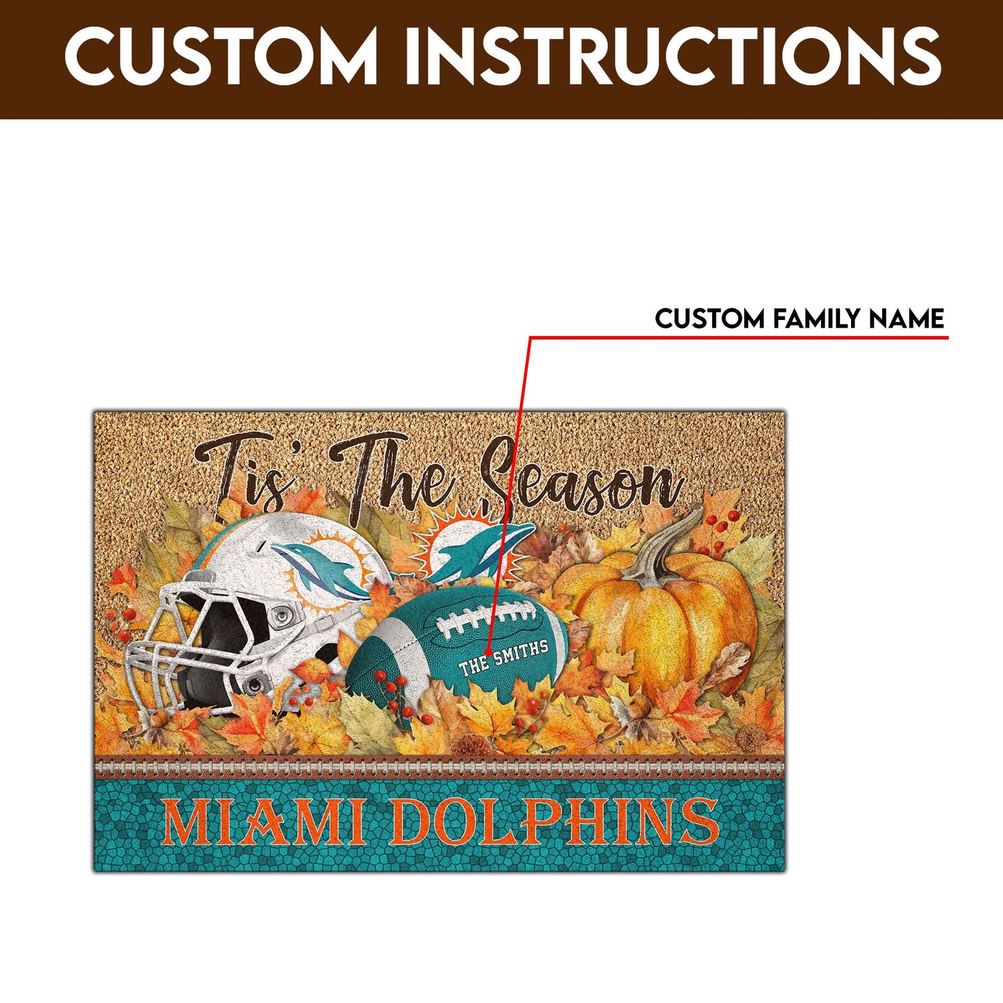 Miami Dolphins Doormat Custom Your Family Name And Choose Your Quotes, Sport Doormat, Sport Gifts For Fan