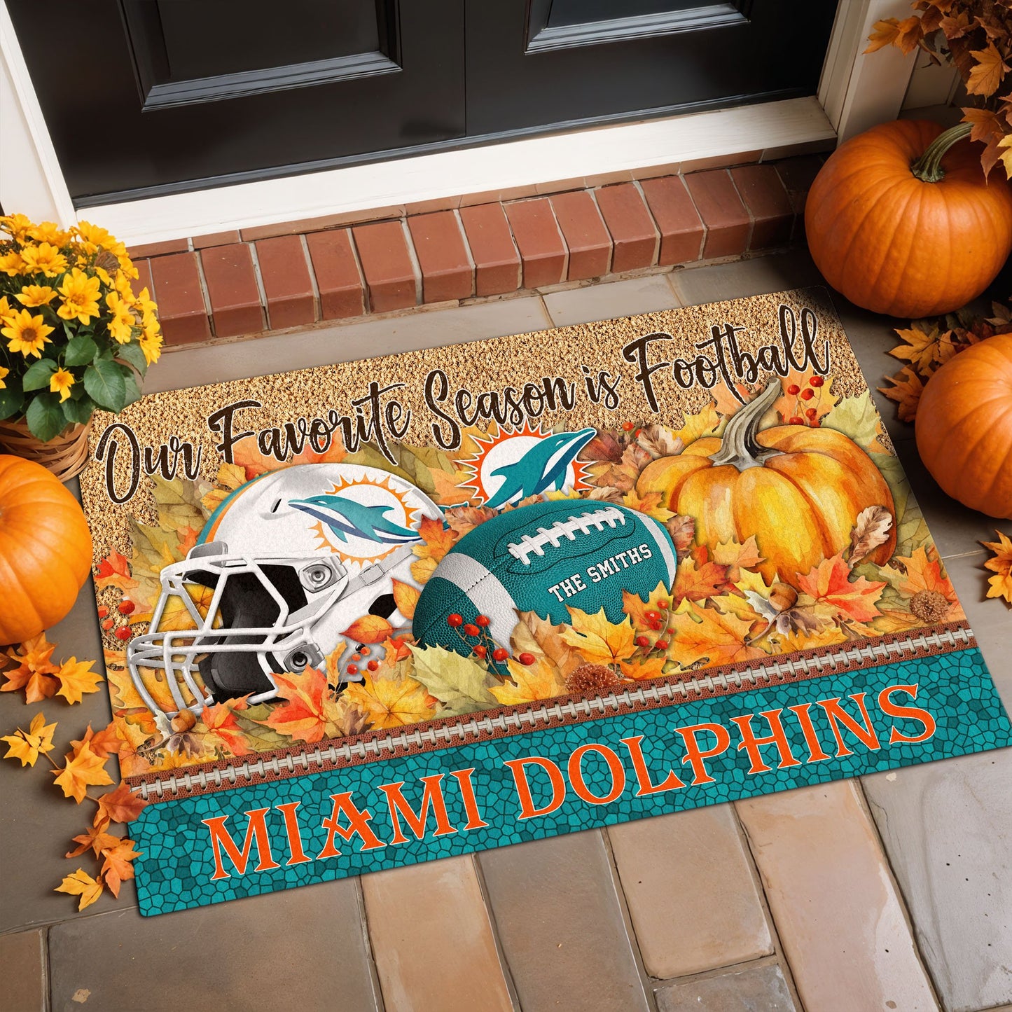Miami Dolphins Doormat Custom Your Family Name And Choose Your Quotes, Sport Doormat, Sport Gifts For Fan