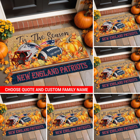 New England Patriots Doormat Custom Your Family Name And Choose Your Quotes, Sport Doormat, Sport Gifts For Fan EHIVM-60421N