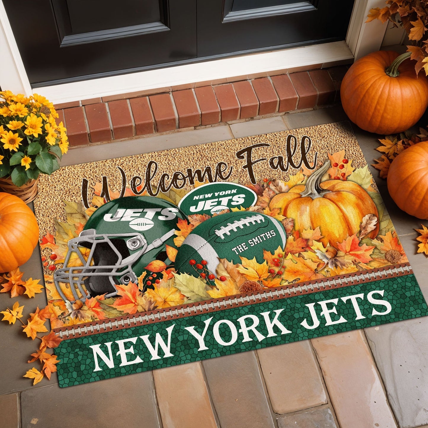 NYJ Doormat Custom Your Family Name And Choose Your Quotes, Sport Doormat, Sport Gifts For Fan