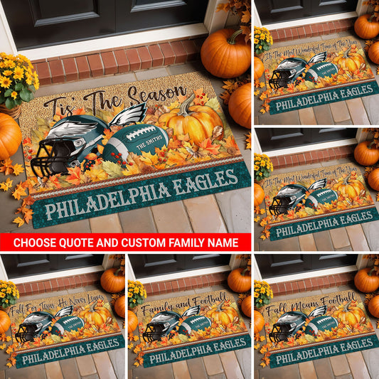 Philadelphia Eagles Doormat Custom Your Family Name And Choose Your Quotes, Sport Doormat, Sport Gifts For Fan EHIVM-60421N