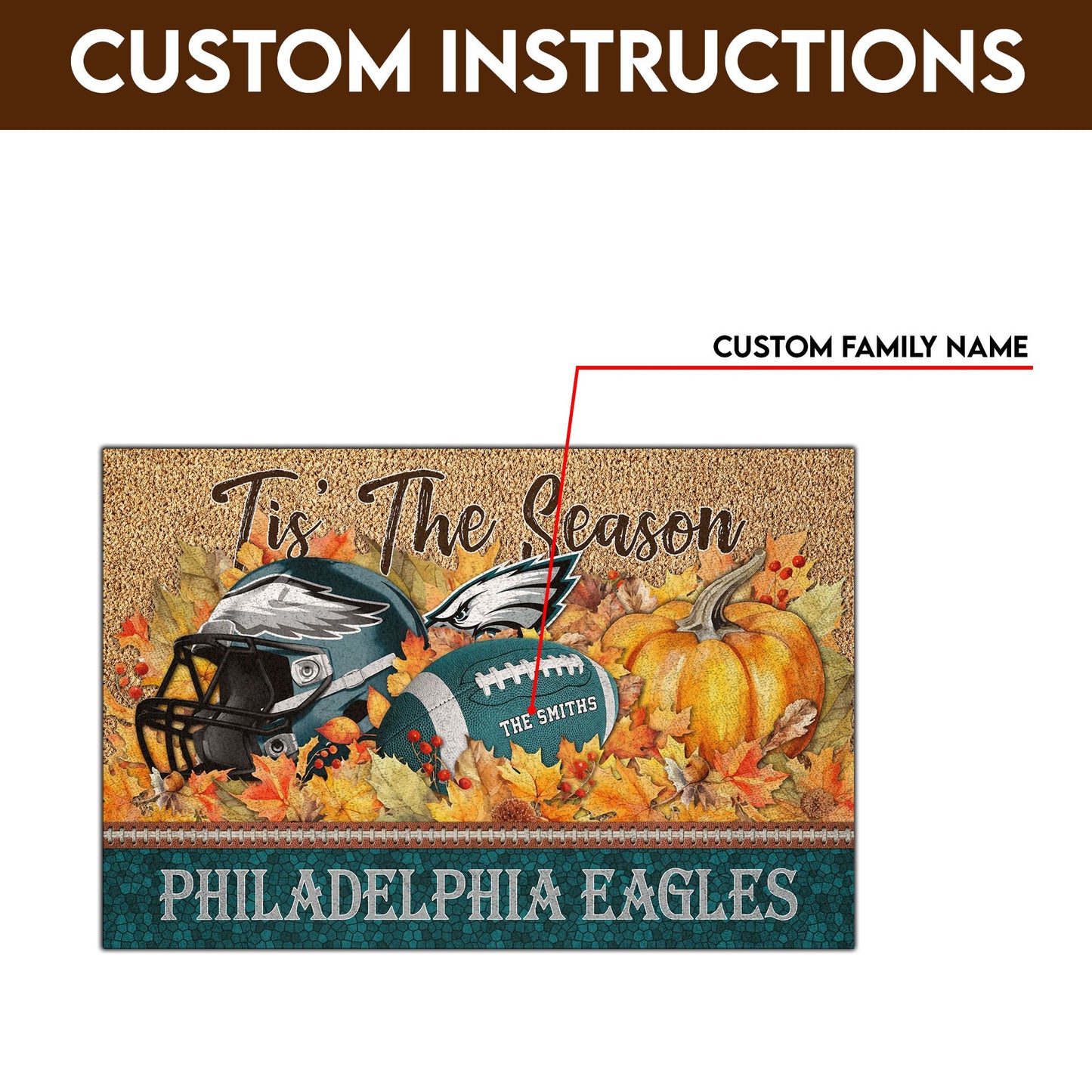 Philadelphia Eagles Doormat Custom Your Family Name And Choose Your Quotes, Sport Doormat, Sport Gifts For Fan