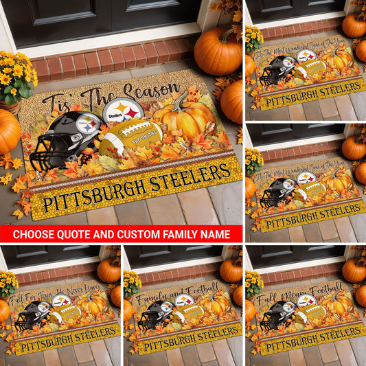 Pittsburgh Steelers Doormat Custom Your Family Name And Choose Your Quotes, Sport Doormat, Sport Gifts For Fan EHIVM-60421N