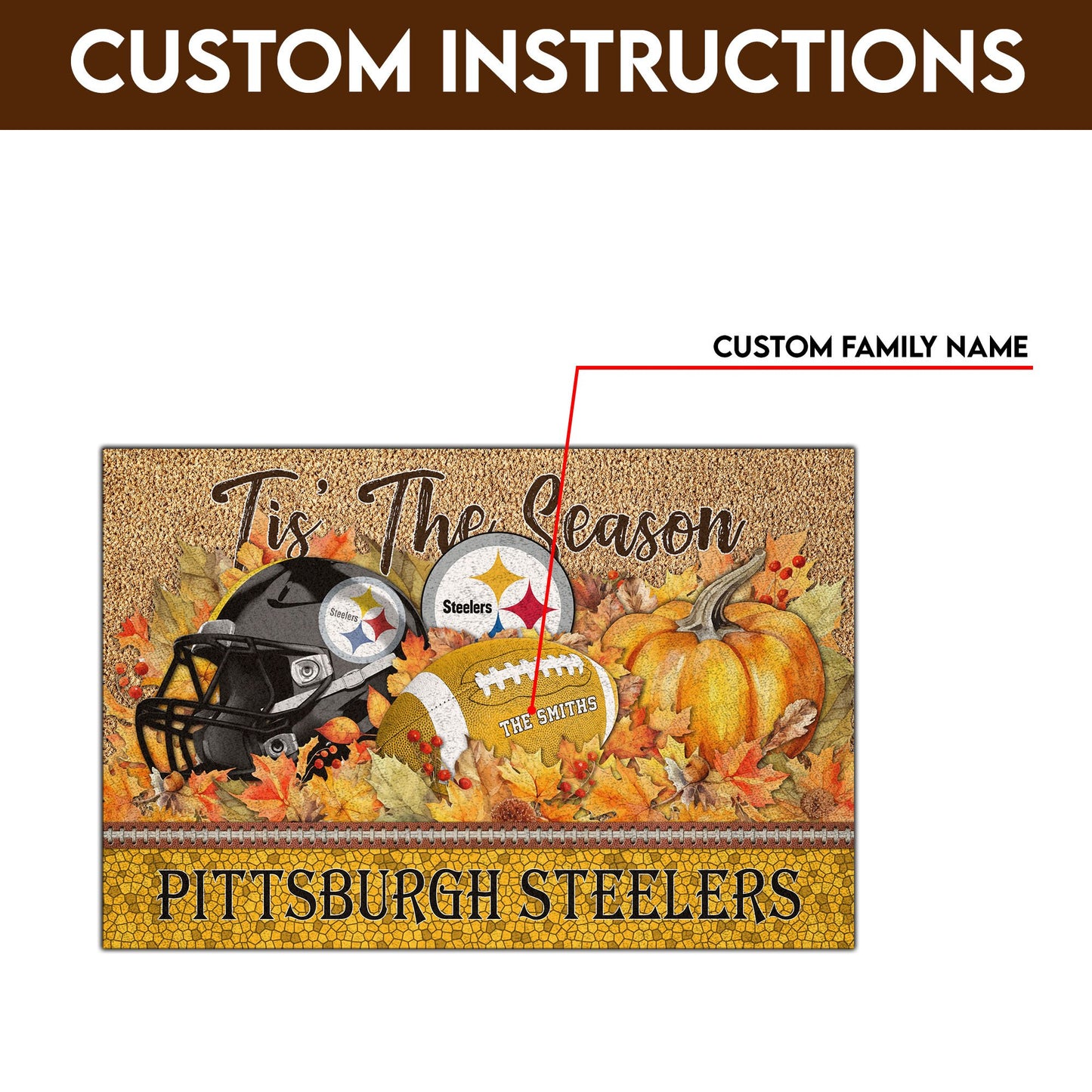 Pittsburgh Steelers Doormat Custom Your Family Name And Choose Your Quotes, Sport Doormat, Sport Gifts For Fan