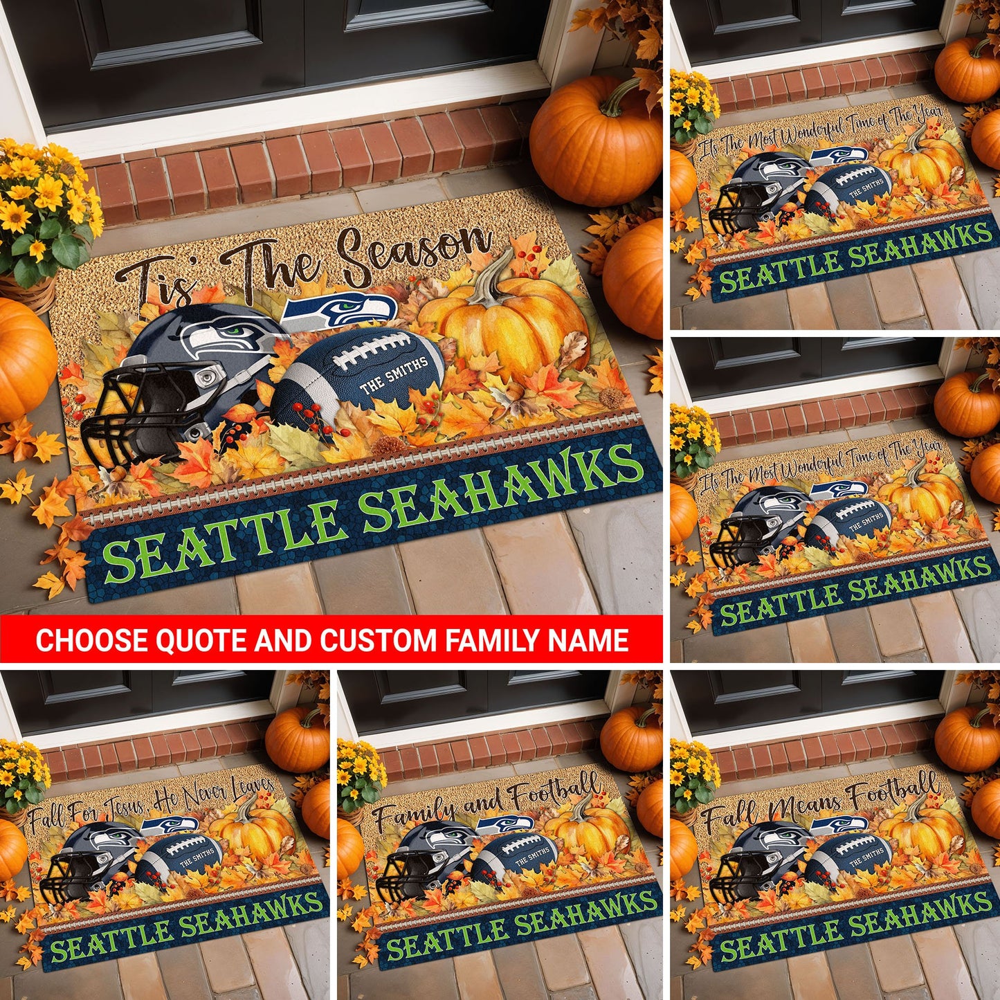 Seattle Seahawks Doormat Custom Your Family Name And Choose Your Quotes, Sport Doormat, Sport Gifts For Fan EHIVM-60421N