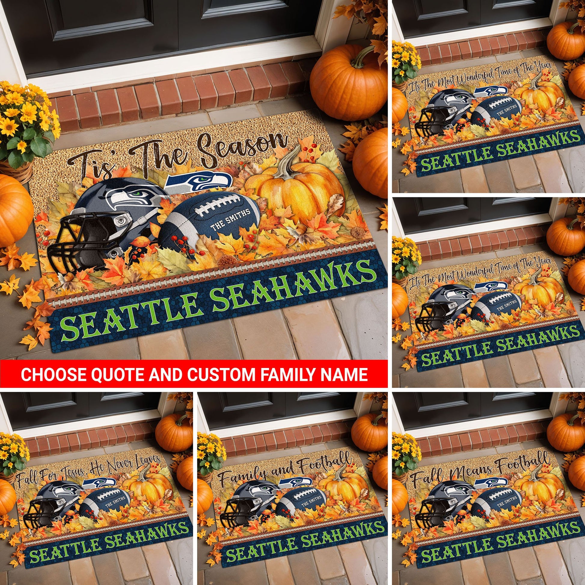 Seattle Seahawks Doormat Custom Your Family Name And Choose Your Quotes, Sport Doormat, Sport Gifts For Fan EHIVM-60421N