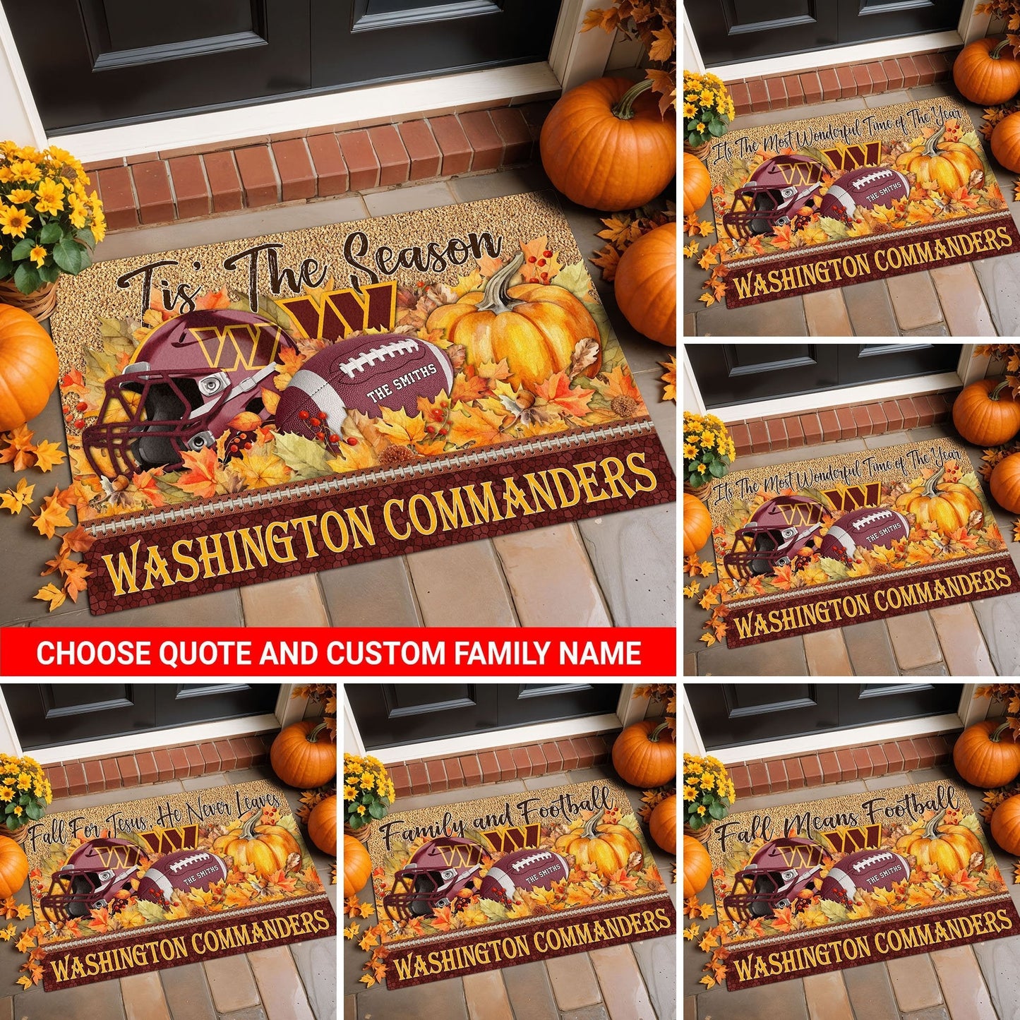 Washington Commanders Doormat Custom Your Family Name And Choose Your Quotes, Sport Doormat, Sport Gifts For Fan EHIVM-60421N