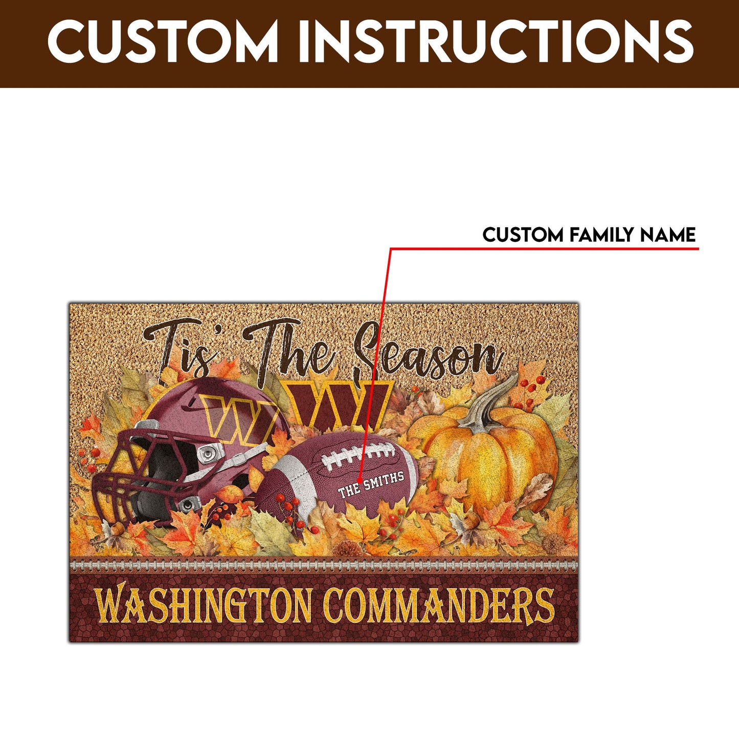 Washington Commanders Doormat Custom Your Family Name And Choose Your Quotes, Sport Doormat, Sport Gifts For Fan