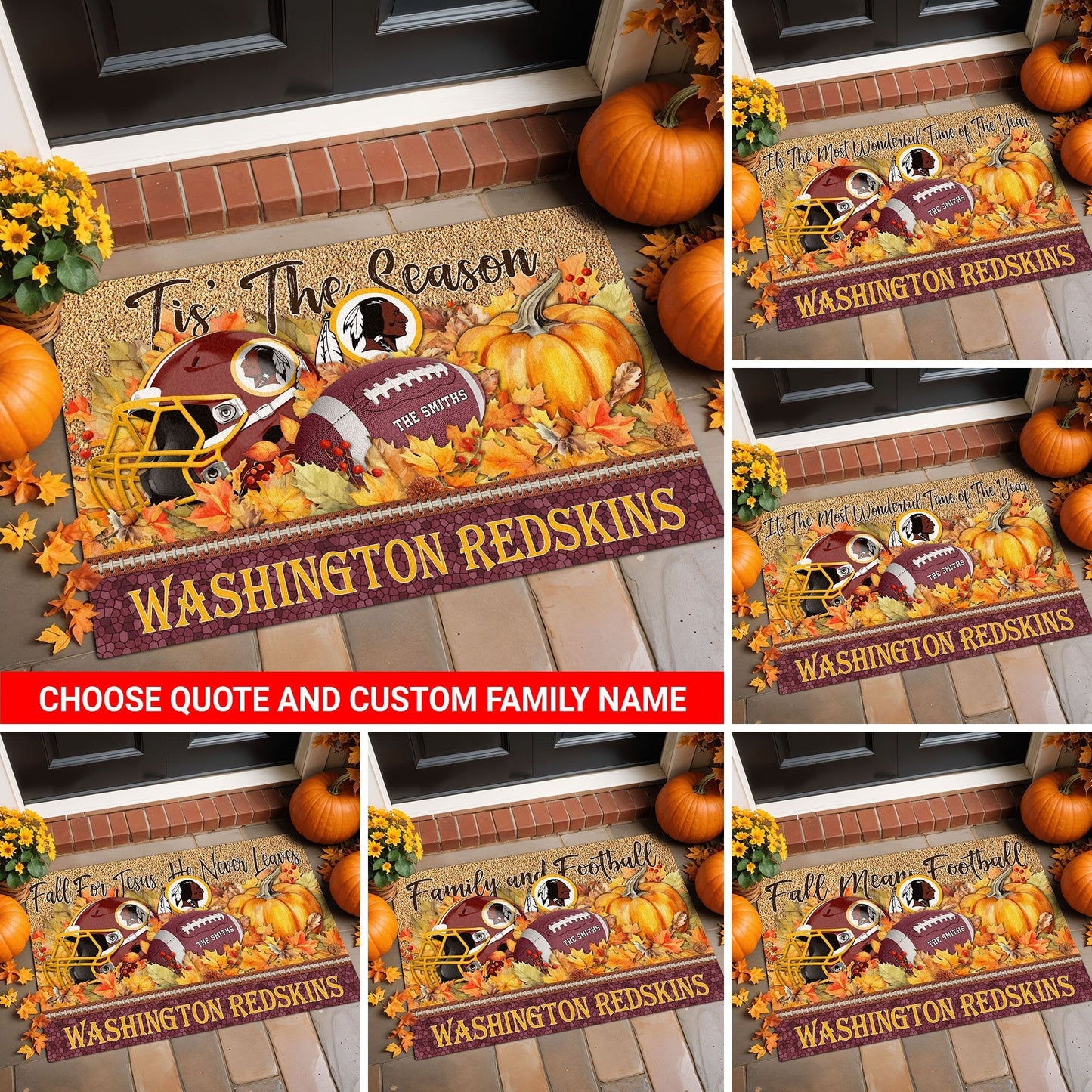 Washington Redskins Doormat Custom Your Family Name And Choose Your Quotes, Sport Doormat, Sport Gifts For Fan EHIVM-60421N