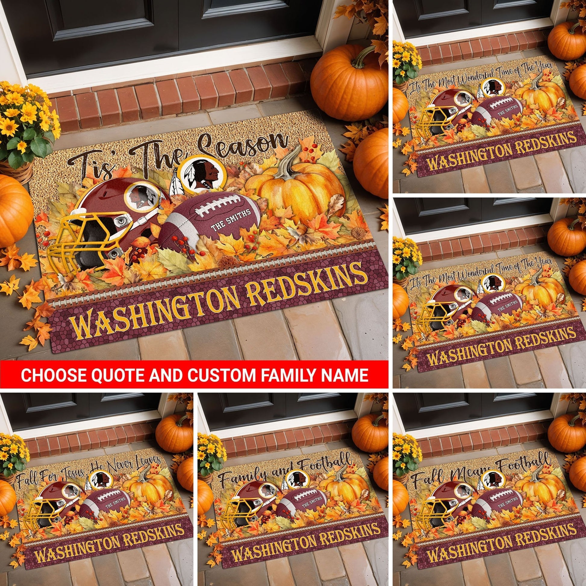 Washington Redskins Doormat Custom Your Family Name And Choose Your Quotes, Sport Doormat, Sport Gifts For Fan EHIVM-60421N