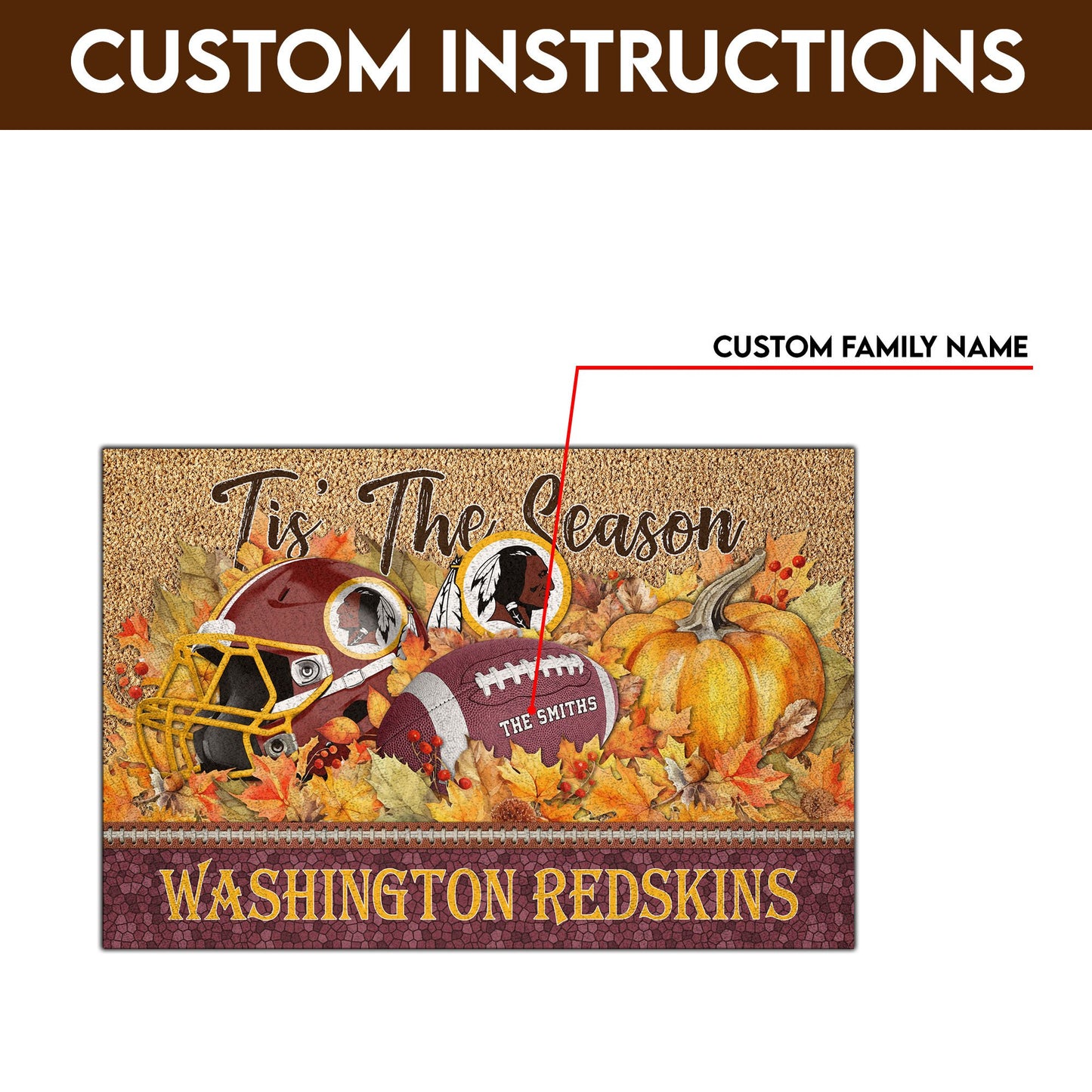 Washington Redskins Doormat Custom Your Family Name And Choose Your Quotes, Sport Doormat, Sport Gifts For Fan