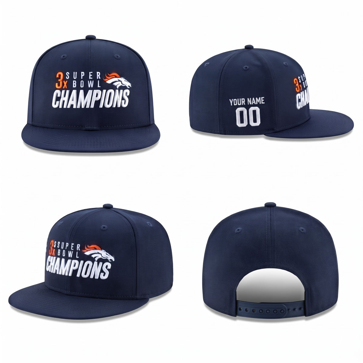 DEN 3x Super Bowl Champions Custom Snapback Cap - Embroidered V2