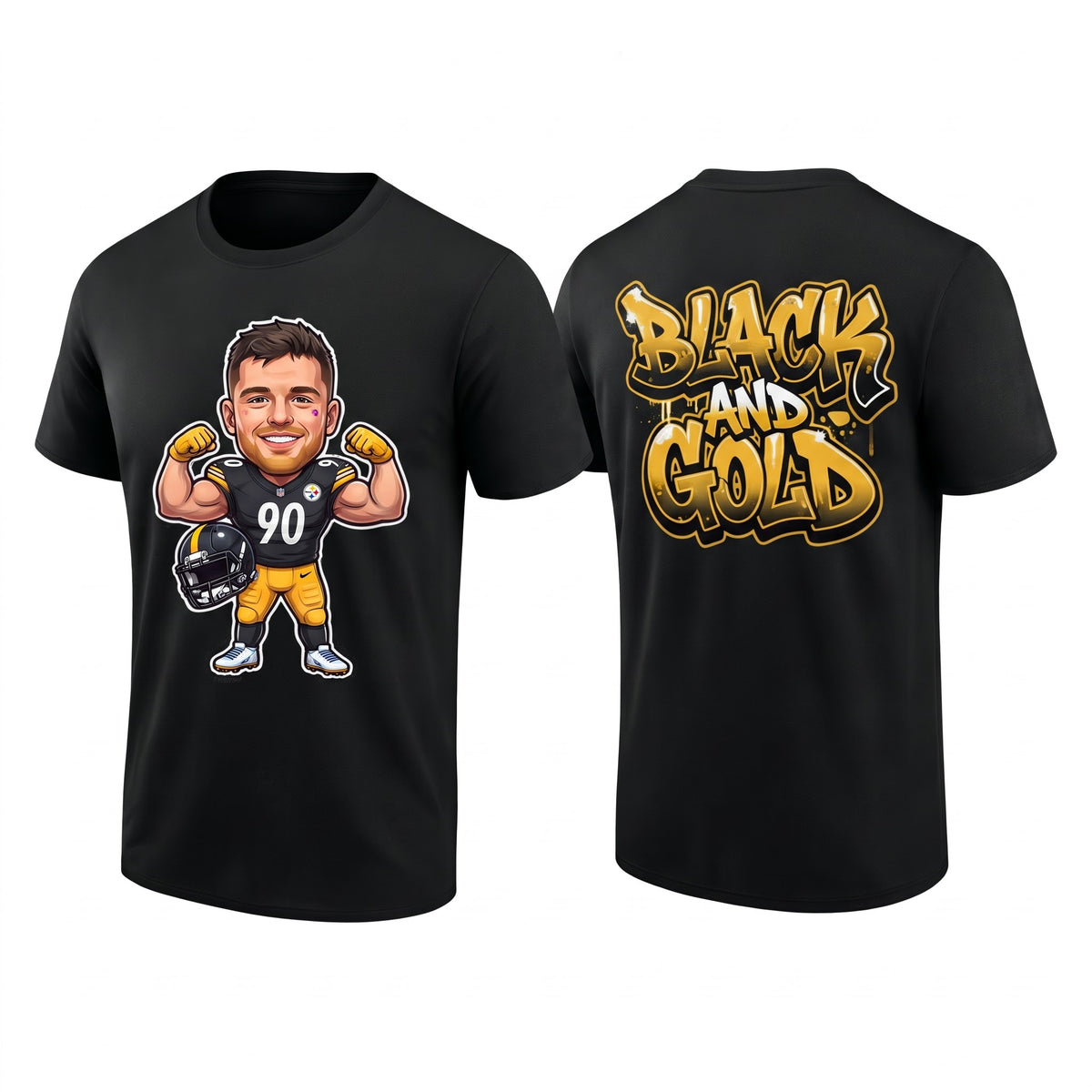 PIT TJ. Watt #90 Black & Gold Two Sides T-Shirt - Printed