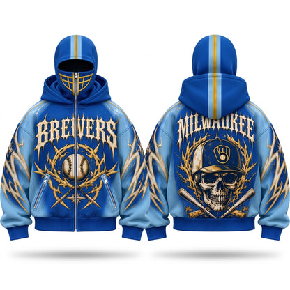 MIL Gothic Style Mask Zip Up Hoodie - Printed