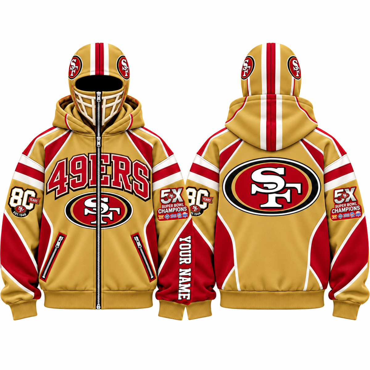 SF Streetwear Style Personalized Mask Zip Up Hoodie - Printed V2