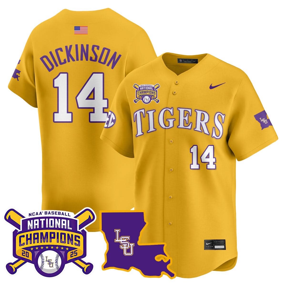 LSU Tigers 2025 College World Series Champions Limited Jersey - All Stitched