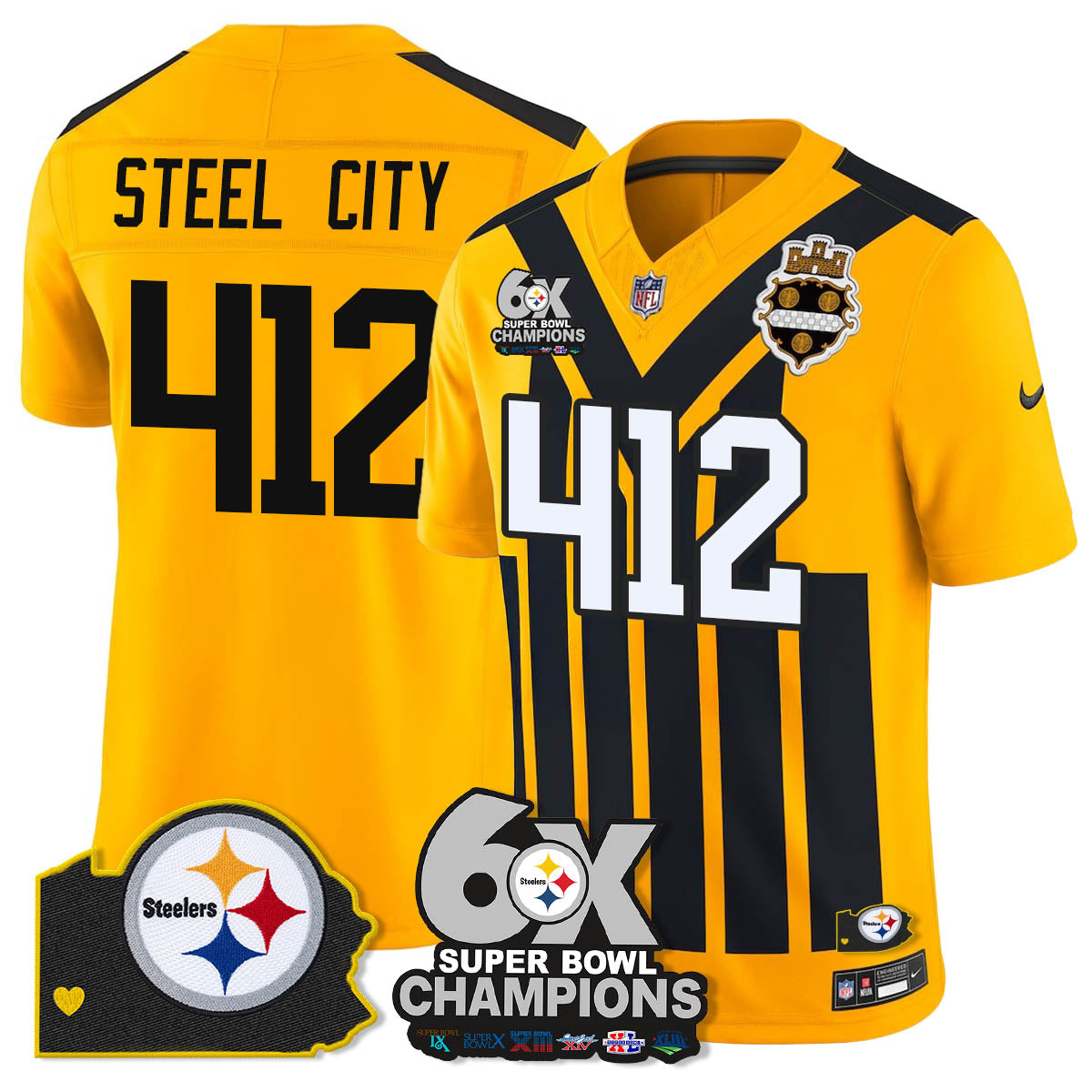 PIT 6-Time Champions Patch Vapor Limited Jersey - All Stitched