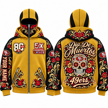 SF Día de los Muertos Personalized Mask Zip Up Hoodie - Printed V2