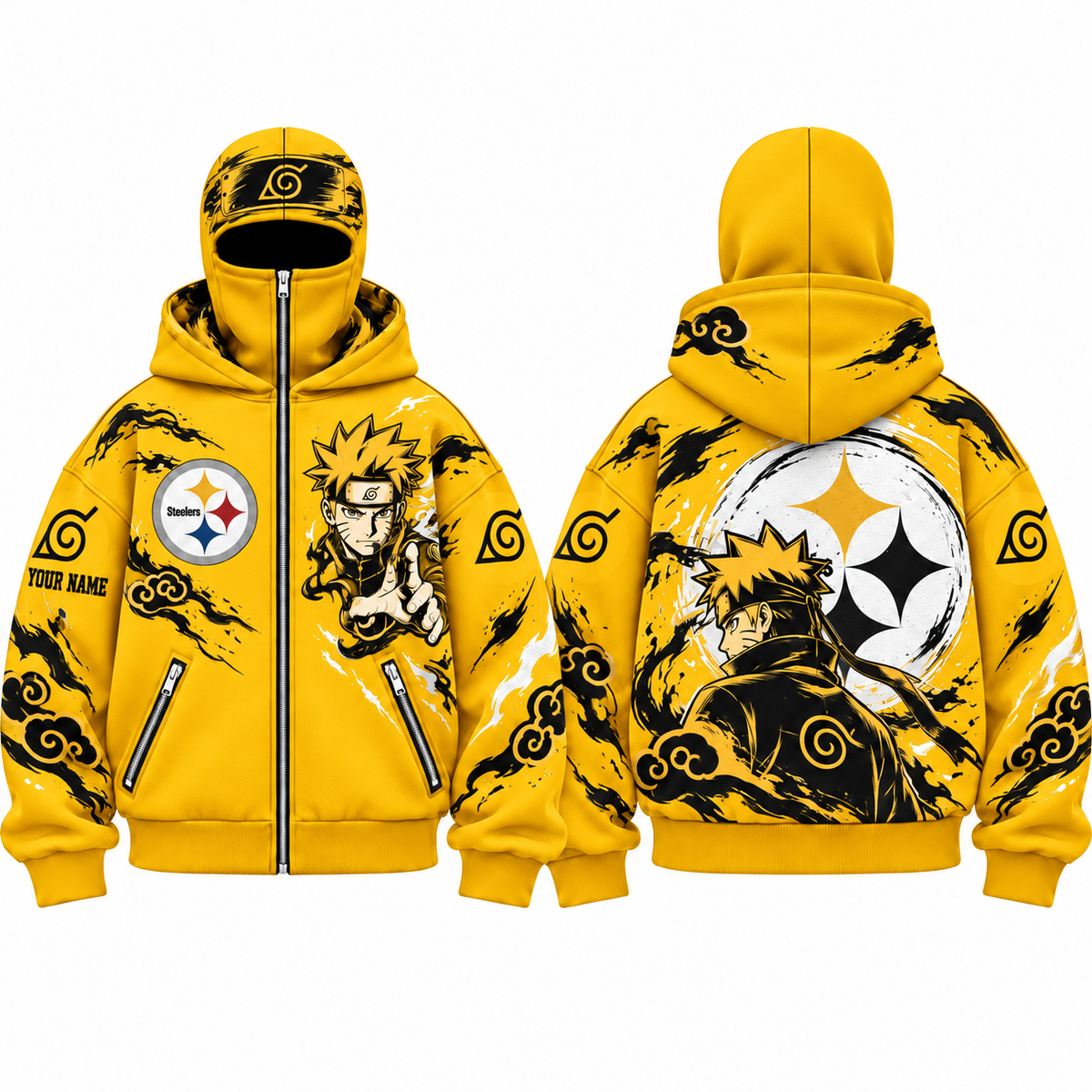 PIT Anime Style Personalized Mask Zip Up Hoodie - Printed