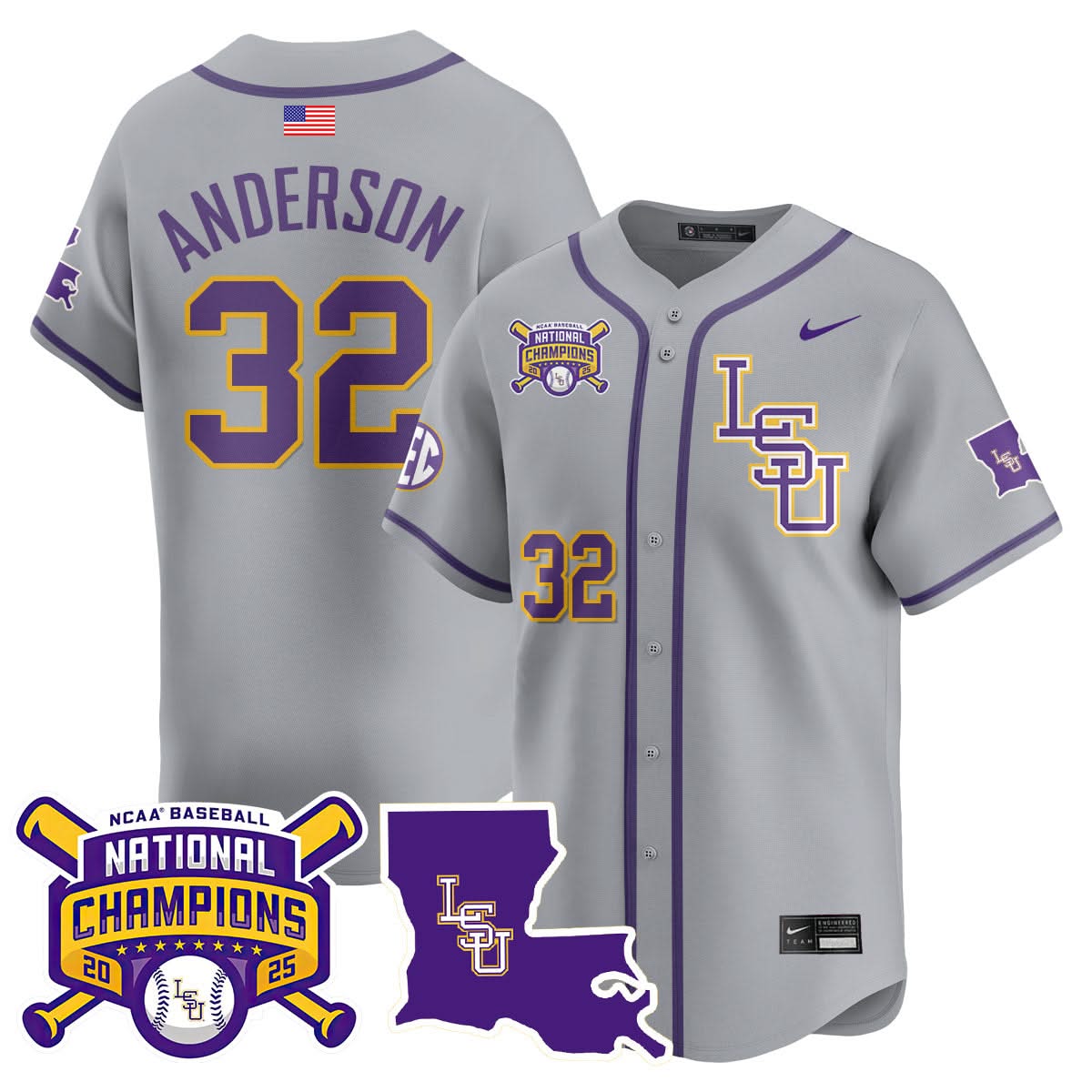 LSU Tigers 2025 College World Series Champions Limited Jersey - All Stitched