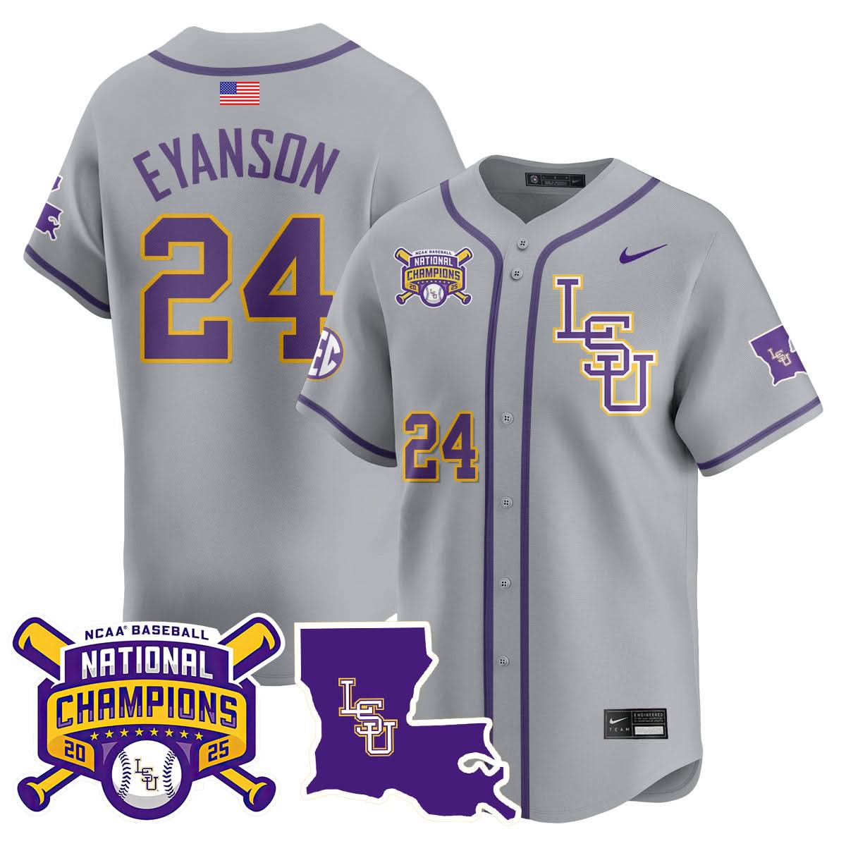 LSU Tigers 2025 College World Series Champions Limited Jersey - All Stitched