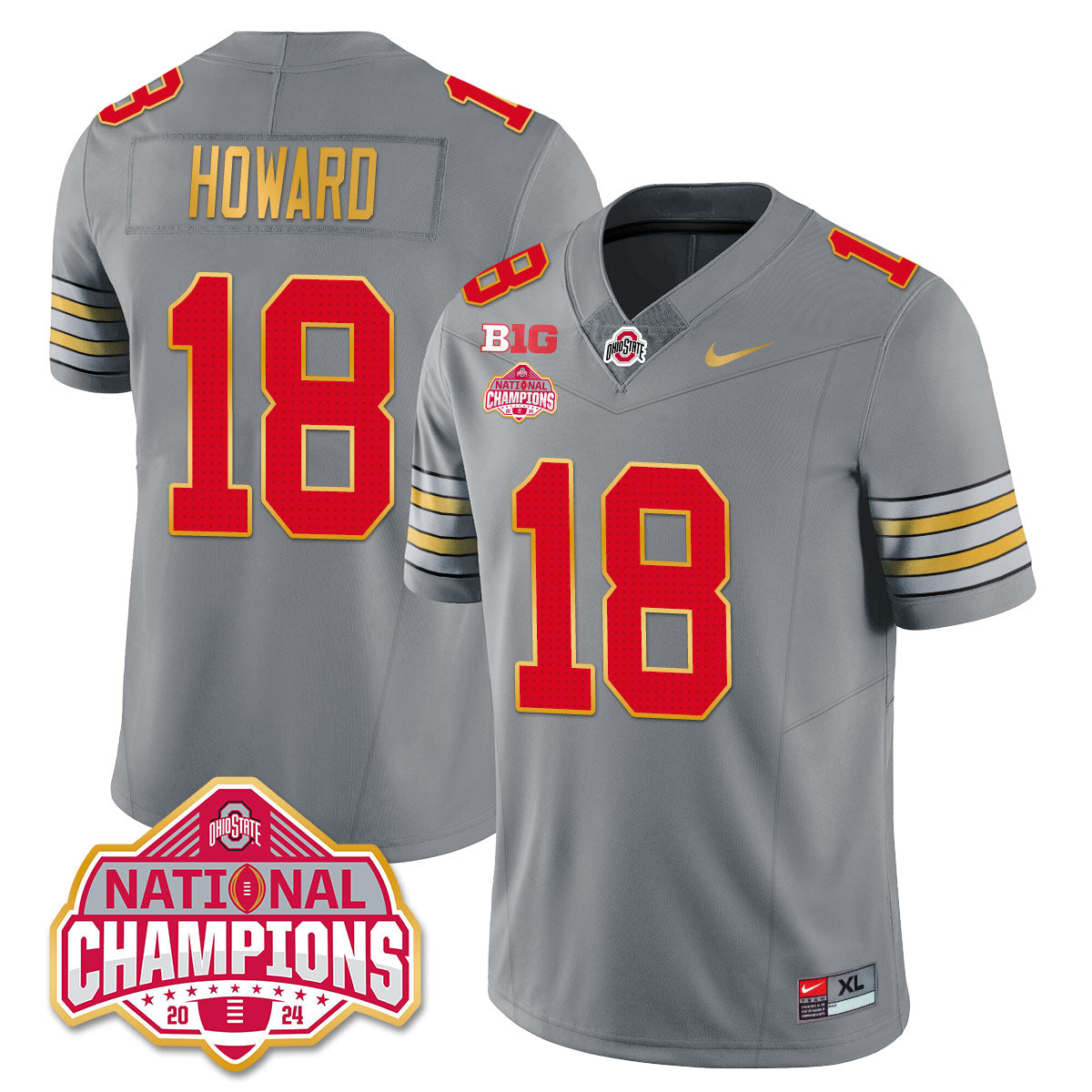 Ohio State Buckeyes 'Heritage Stripe' 2025 CFP Patch - National Champions Gold Jersey - All Stitched