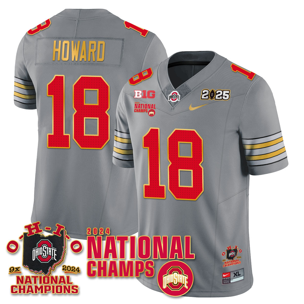 Ohio State Buckeyes 'Heritage Stripe' 2025 CFP Patch - National Champions Jersey N6 - All Stitched