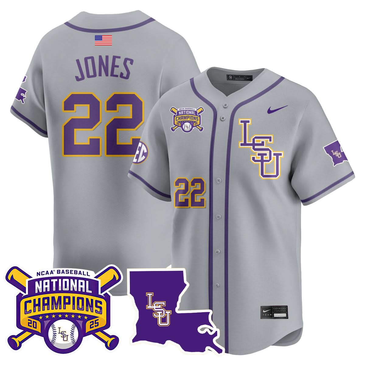 LSU Tigers 2025 College World Series Champions Limited Jersey - All Stitched