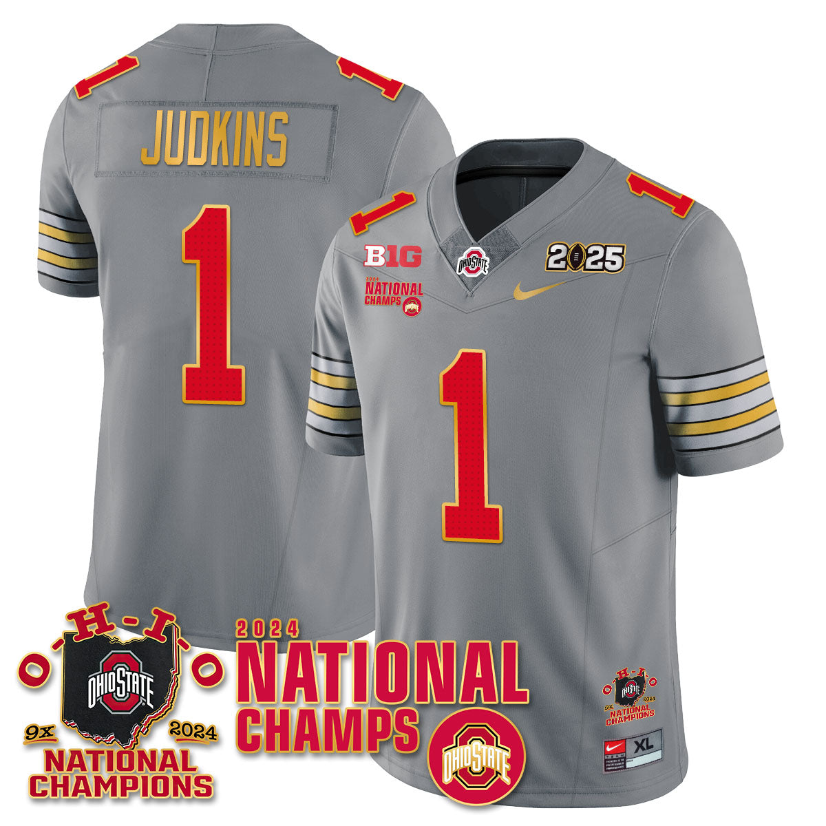 Ohio State Buckeyes 'Heritage Stripe' 2025 CFP Patch - National Champions Jersey N6 - All Stitched