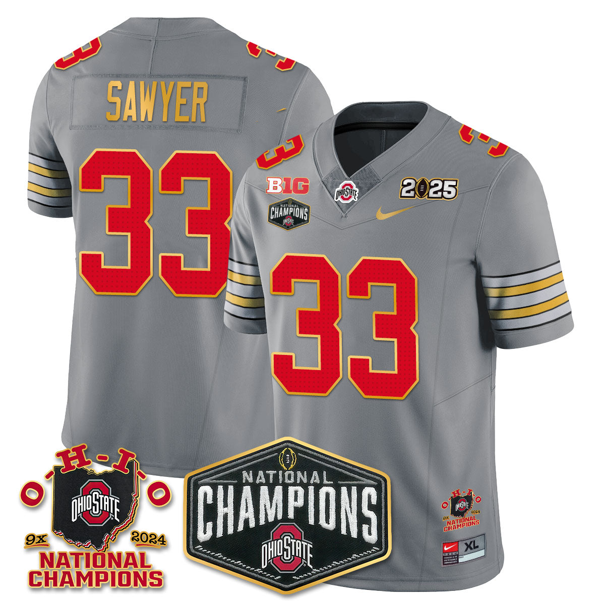 Ohio State Buckeyes 'Heritage Stripe' 2025 CFP Patch - National Champions Jersey N8 - All Stitched