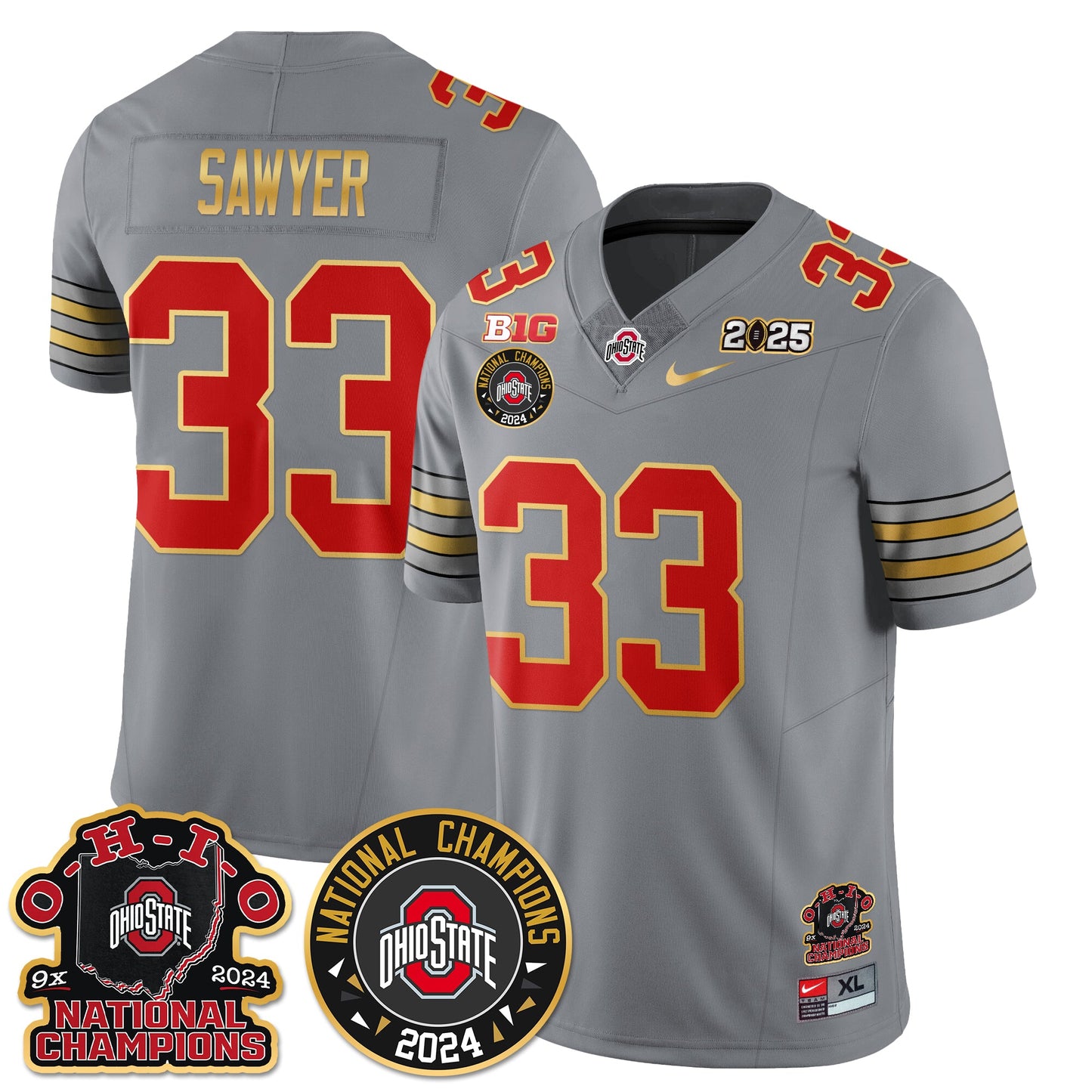 Ohio State Buckeyes 'Heritage Stripe' 2025 CFP Patch - National Champions Jersey N5 - All Stitched