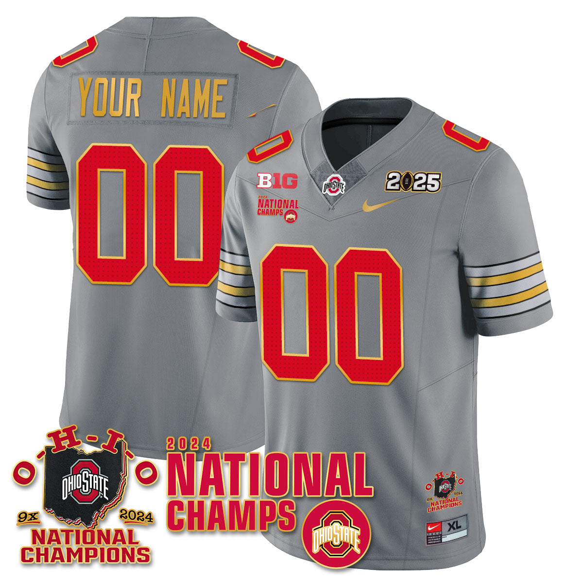 Custom Gender/Name Ohio State Buckeyes 'Heritage Stripe' 2025 CFP Patch - National Champions Gold Custom Jersey N6 - All Stitched