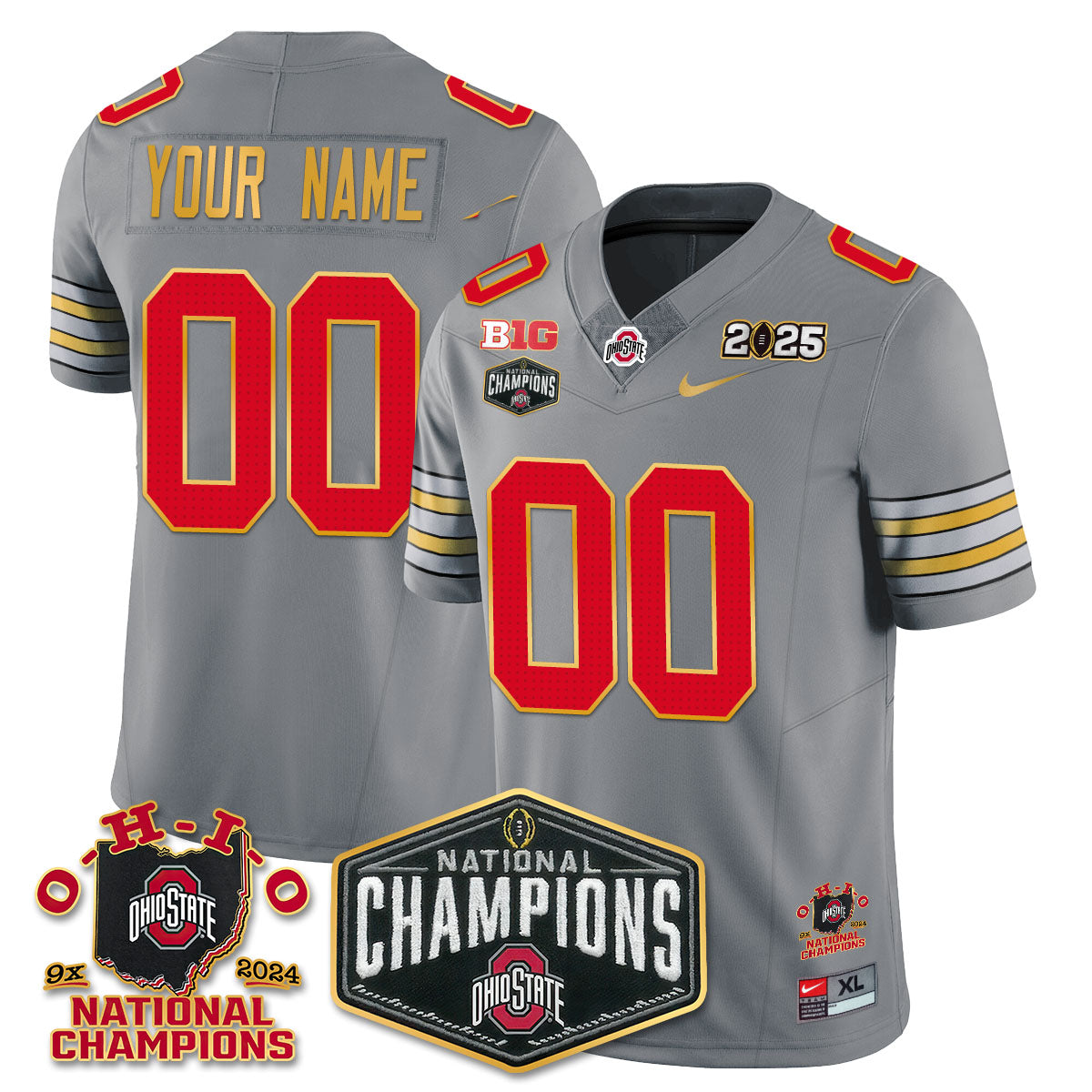 Custom Gender/Name Ohio State Buckeyes 'Heritage Stripe' 2025 CFP Patch - National Champions Gold Custom Jersey N8 - All Stitched