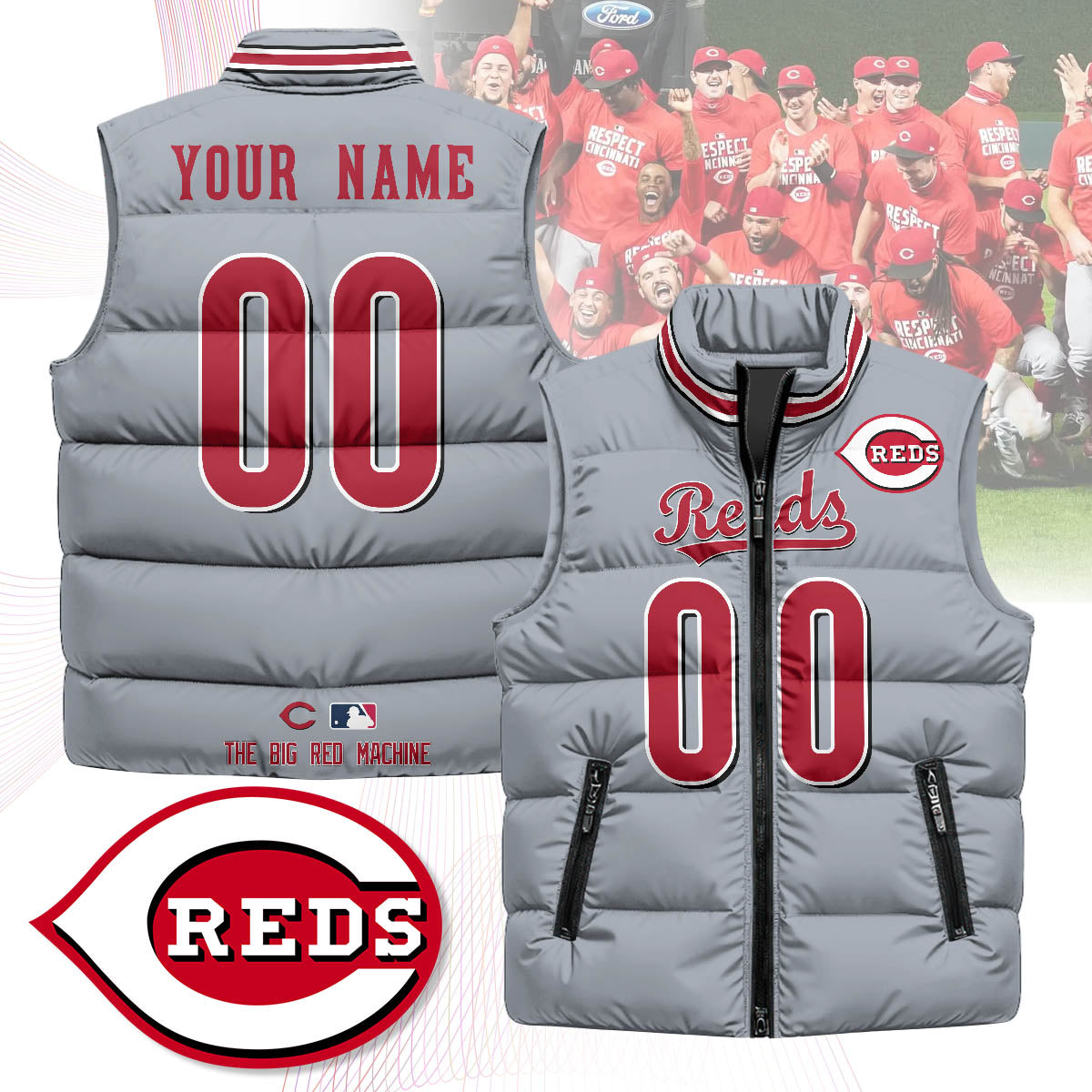 Personalized Cincinnati Reds Unisex Puffer Vest