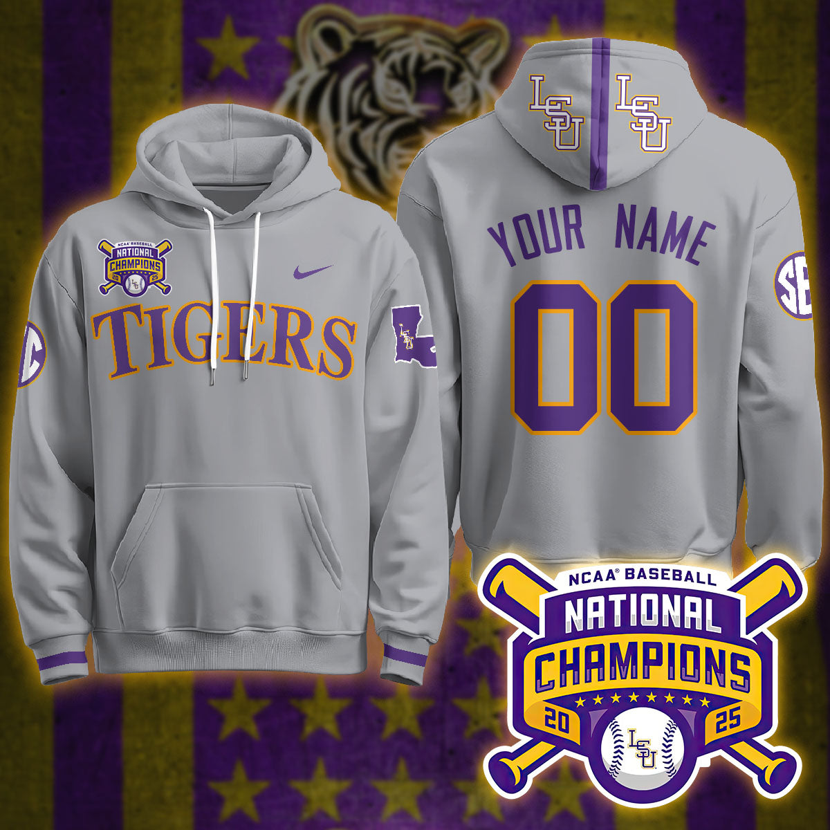 LSU Tigers 2025 World Series Champions Limited Custom Hoodie - All Stitched