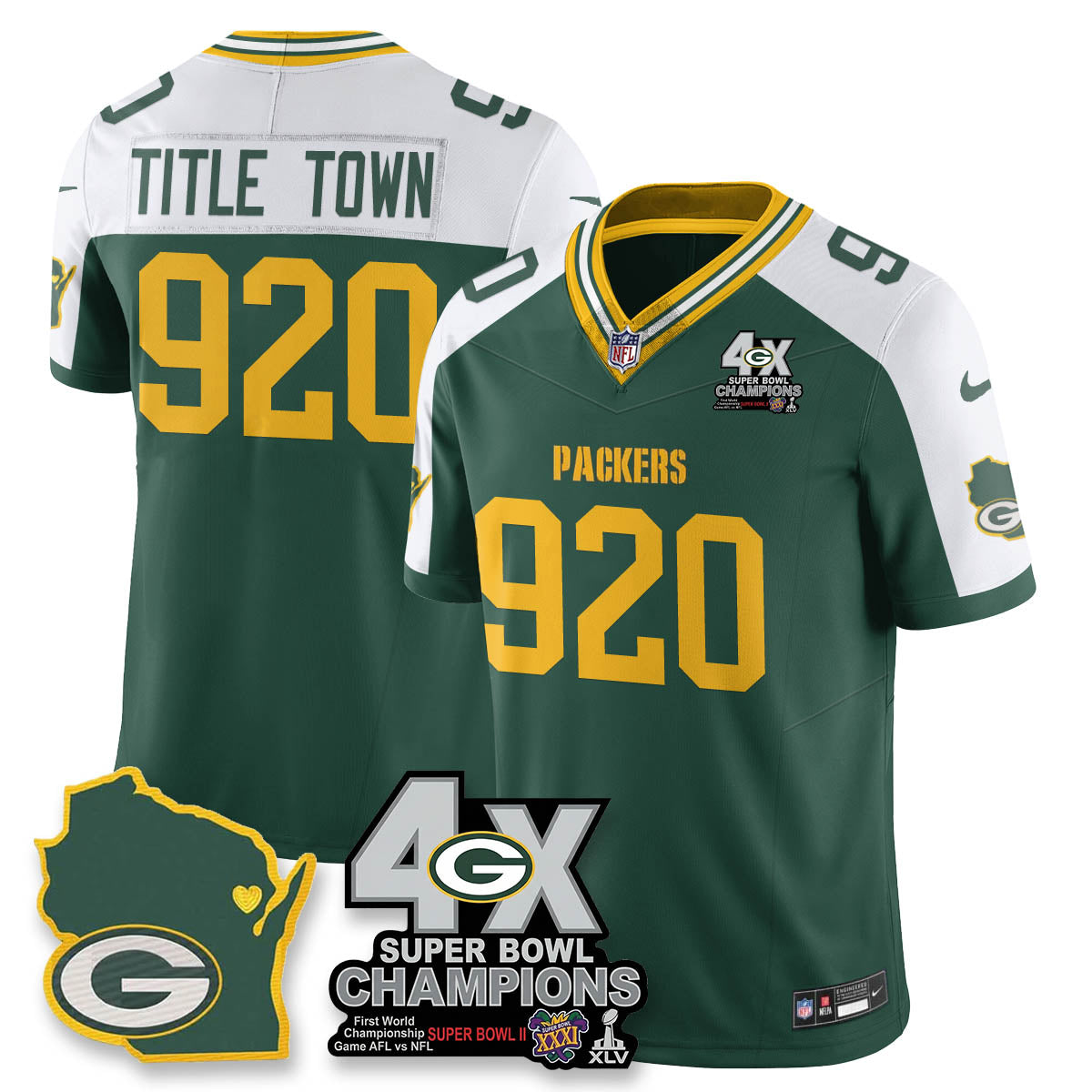 GB 4-Time Champions Patch Vapor Limited Jersey - All Stitched