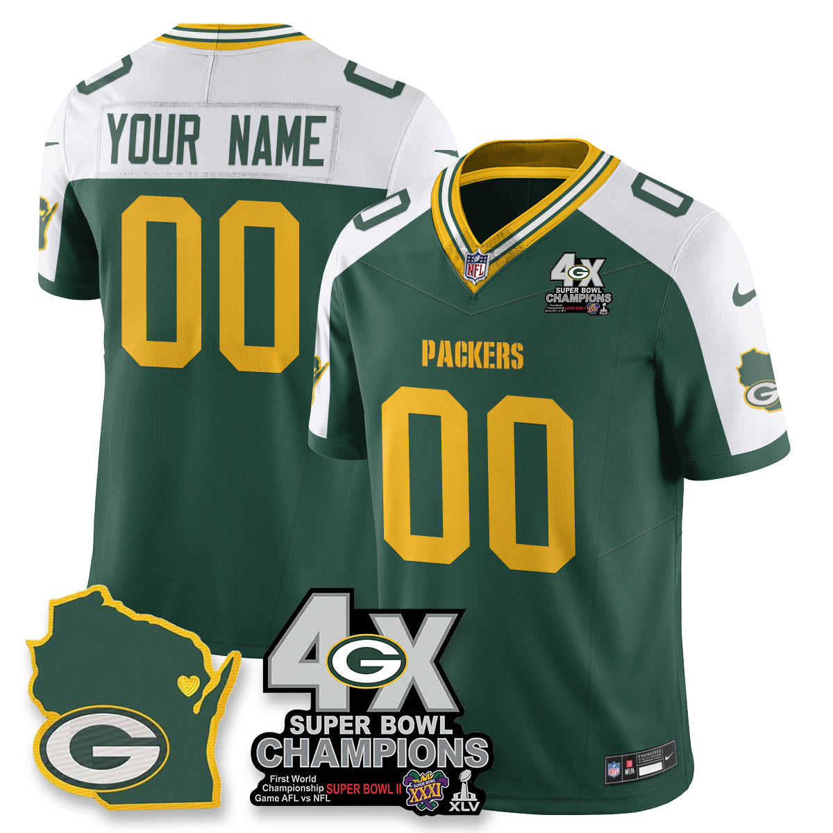 Custom GB 4-Time Champions Patch Vapor Limited Jersey - All Stitched