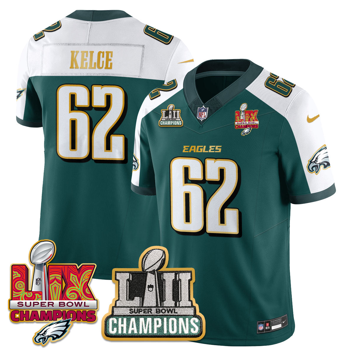 Philadelphia Eagles LII-LIX Super Bowl Champions Vapor Limited Gold Jersey - All Stitched