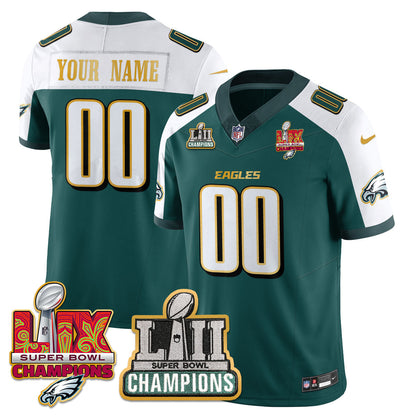 Philadelphia Eagles LII-LIX Super Bowl Champions Gold Custom Jersey - All Stitched