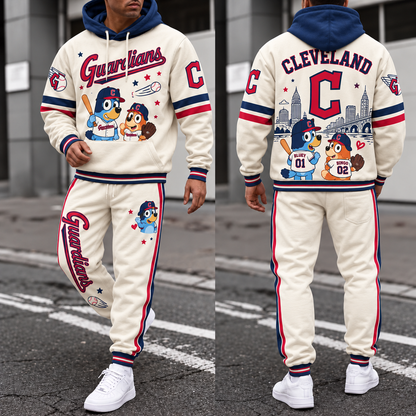 CLE x Blue Cartoon Character Hoodie Pants Set - Printed