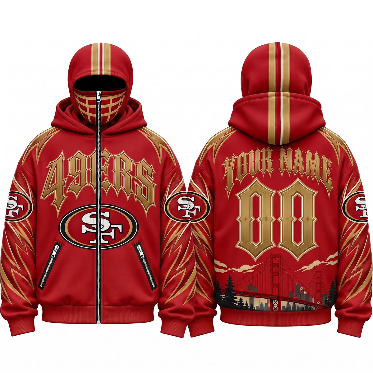 SF Gothic Style Custom Mask Zip Up Hoodie - Printed