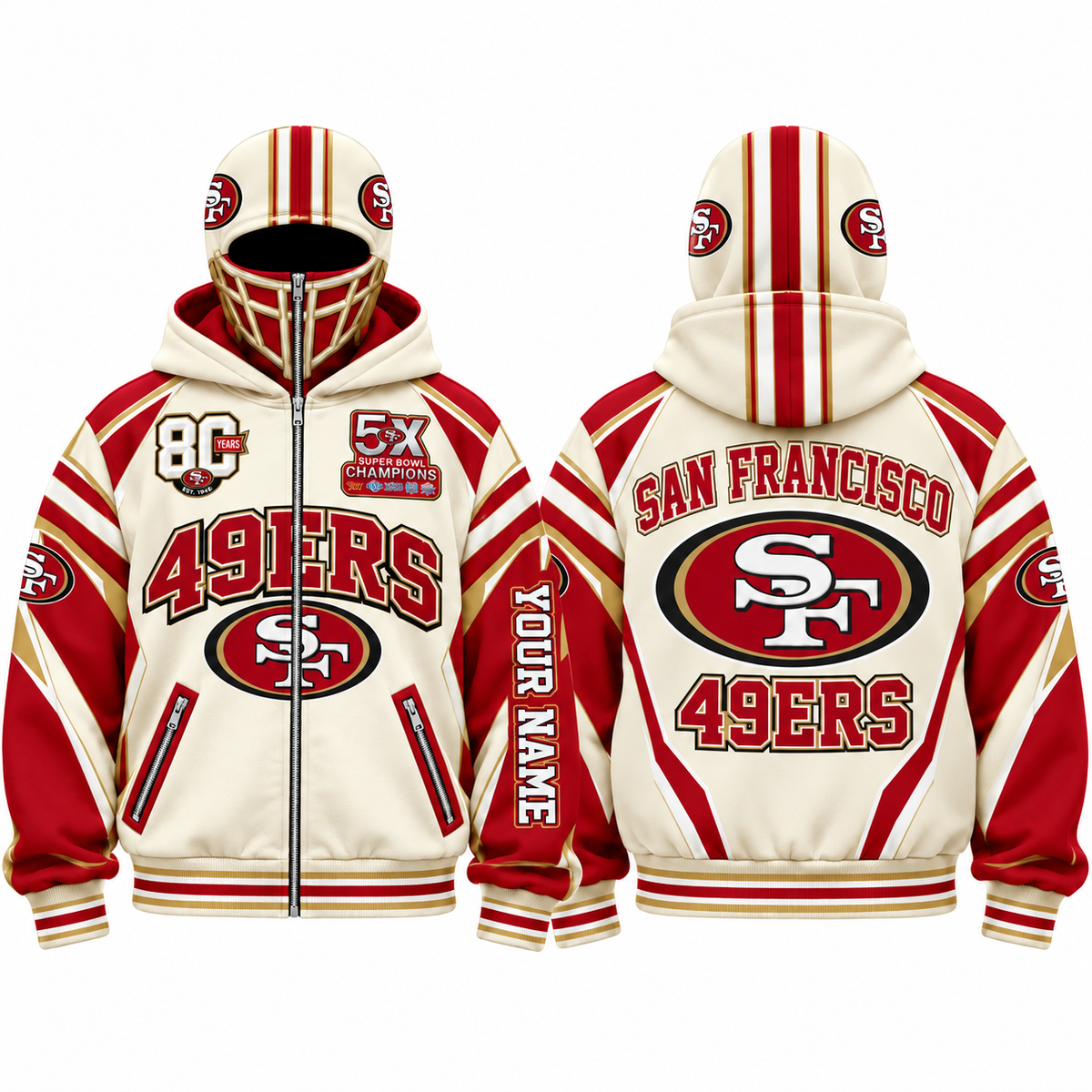 SF Streetwear Style Personalized Mask Zip Up Hoodie - Printed V1