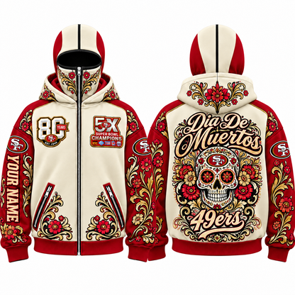 SF Día de los Muertos Personalized Mask Zip Up Hoodie - Printed V2
