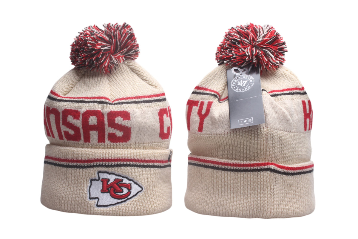 Kansas City Chiefs Cuffed Knit Hat with Pom - Embroidered Patch