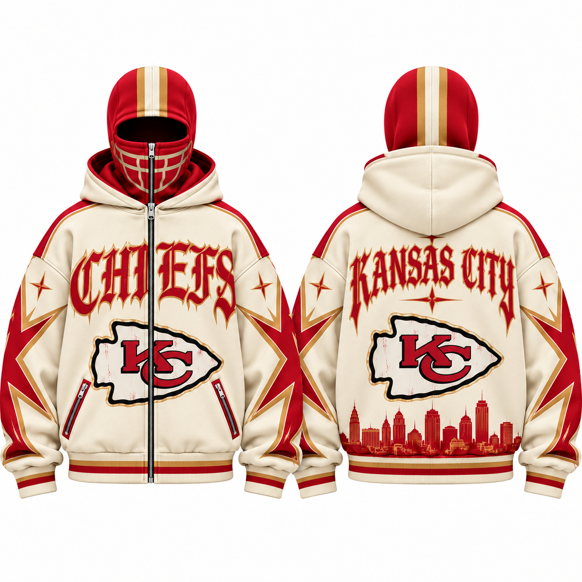 KC Gothic Style Mask Zip Up Hoodie - Printed V2