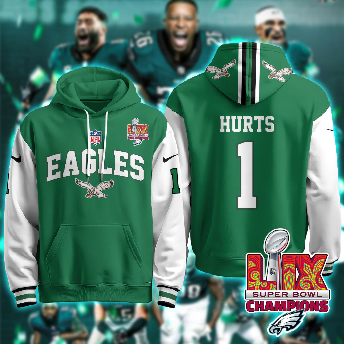 Philadelphia Eagles Super Bowl LIX Champions Hoodie - All Stitched