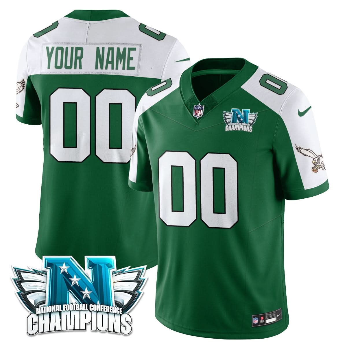 Philadelphia Eagles 2024 NFC Champion Custom Jersey - All Stitched